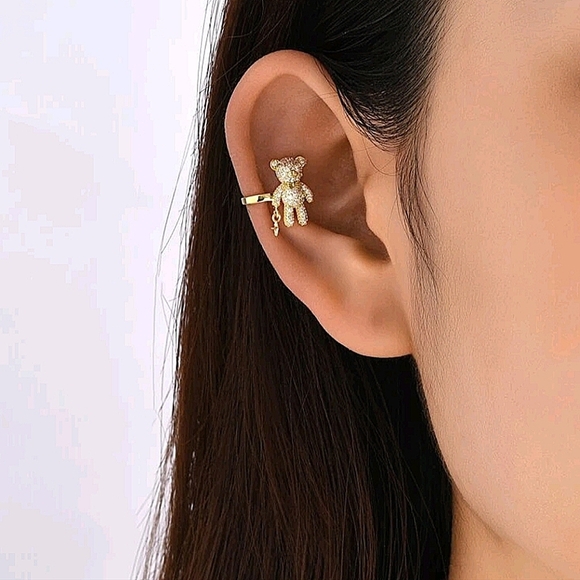 Teddy Bear Gold Plated Zircon Cuff Earring - Picture 2 of 5